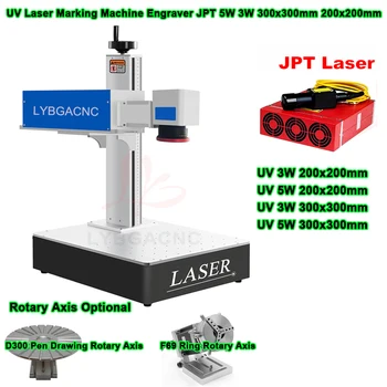  УФ-лазерная маркировочная машина Гравер JPT с поворотной осью пера / кольца 5 Вт 3 Вт 300x300 мм 200x200 мм Устройство для резьбы по стеклу и металлу