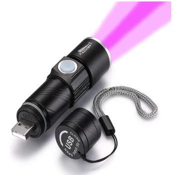 УФ Свет Перезаряжаемый USB Фонарик 395 нм Blacklight Ультрафиолетовая лампа Светодиодный портативный мини-ручной фонарик Детектор пятен мочи собаки