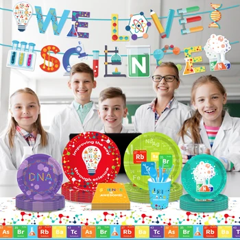 Ученый Наука ДНК Одноразовая посуда Скатерть Химический эксперимент Детский день рождения Висячий баннер Детский душ Декор вечеринки