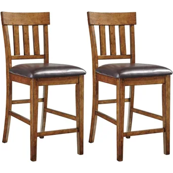 Фирменный дизайн Эшли Ралин Традиционный 26-дюймовый барный стул из искусственной кожи, 2 штуки, коричневый