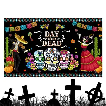 Череп Танцующий Повесить Ткань Фон Мексиканский День Мертвых Баннер Череп Повесить Фон Многоразовый Хэллоуин Настенный Баннер