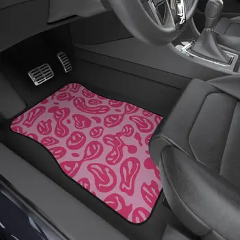 Ярко-розовый автомобильный коврик для девочек-хиппи- Смайлик- Заводная девушка- Поколение Z- Автомобильный коврик- Набор из четырех штук- Подарок для подростка- Сладкие шестнадцать